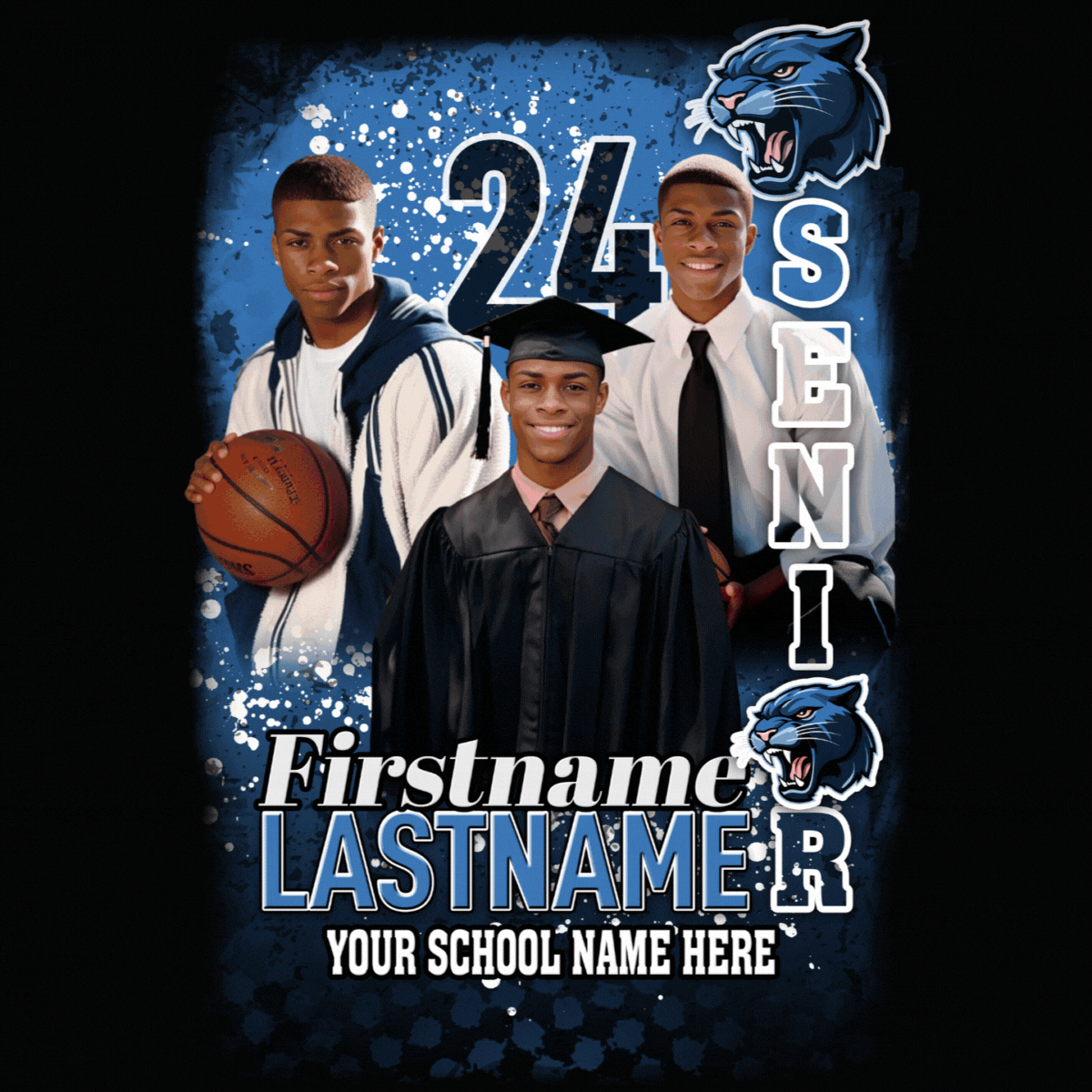 PSD-265: Halftones Graduation Sports Birthday Tee and Matching Stole | Photoshop Template 265