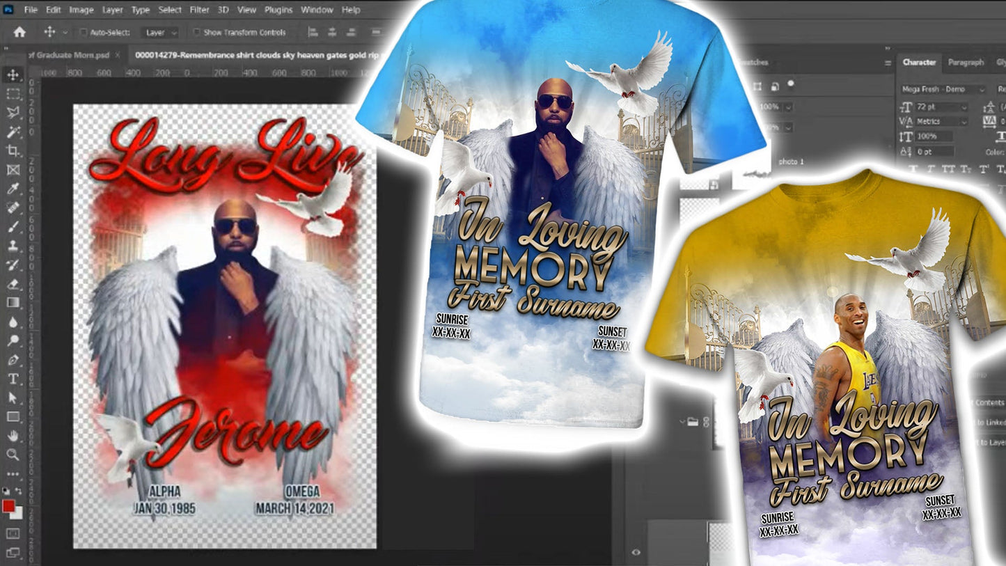 PSD-126 All-Over Sublimation 13x19 Remembrance Shirt Design from Scratch Photoshop Template