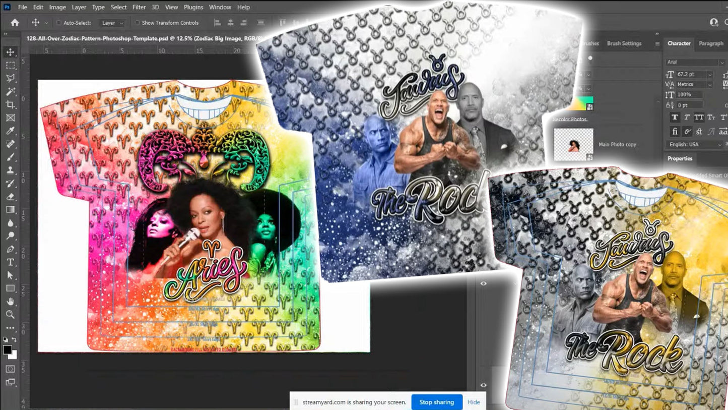 PSD-128 All-Over Zodiac Pattern Photoshop Template Birthday Shirt to 13x19 All-Over Sublimation Photoshop Template