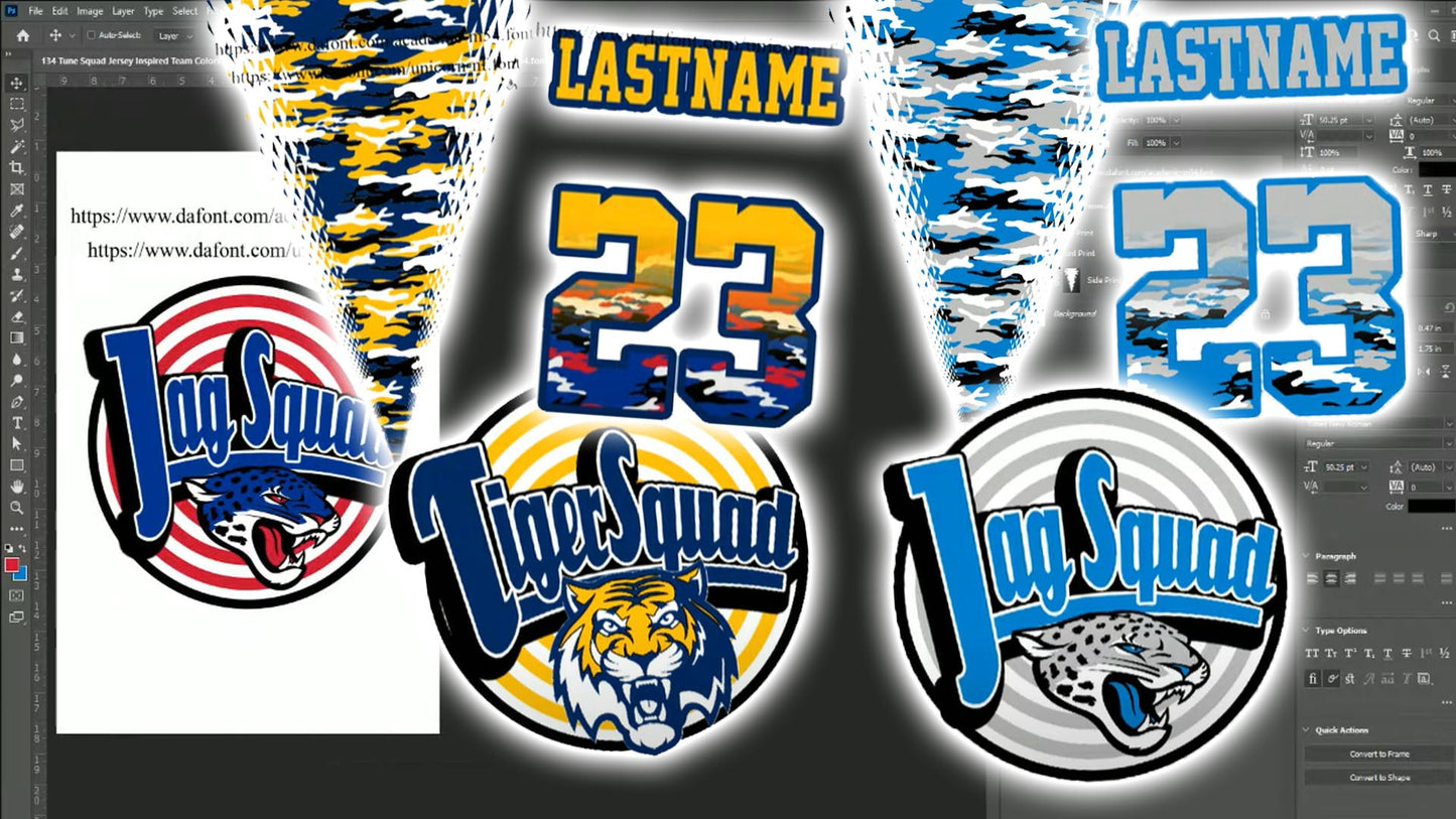 PSD-134 Tune Squad Jersey Inspired Team Colors Logo Side Print 13x19 All-Over Sublimation Photoshop Template