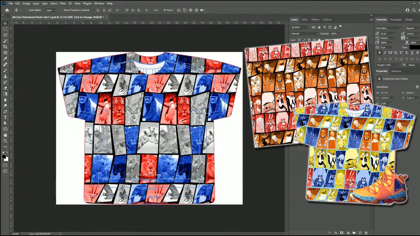 PSD-136 All-Over Sublimation Collage Photo Shirt Smart Colors Photoshop Template