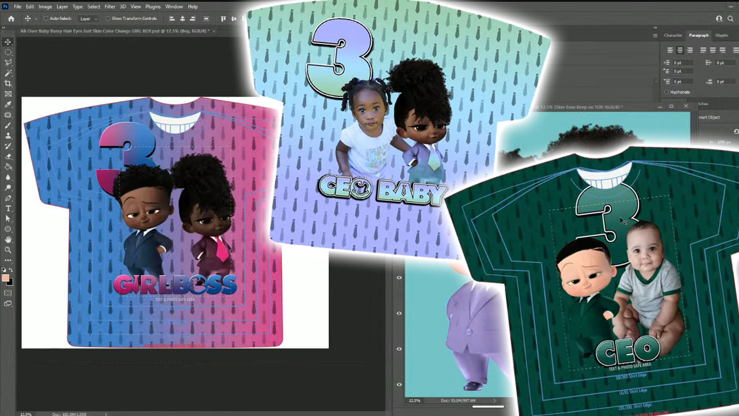 PSD-137 All-Over Baby Bossy Hair Eyes Suit Skin Color Change GIRL BOY All-Over Sublimation Photoshop Template