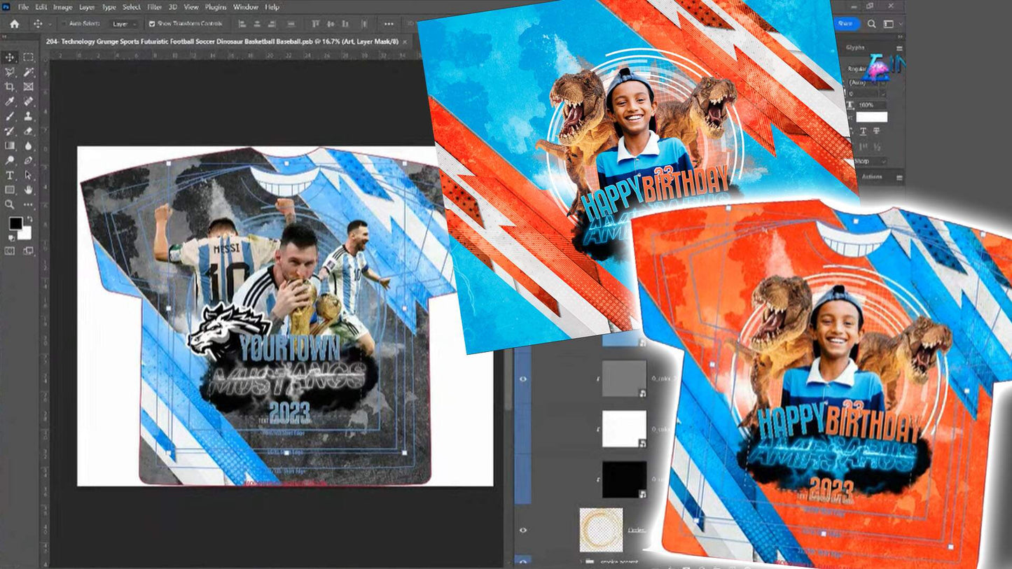 PSD-204 Technology Grunge Sports Futuristic Football Soccer Dinosaur Basketball Baseball All-Over Sublimation Photoshop Template