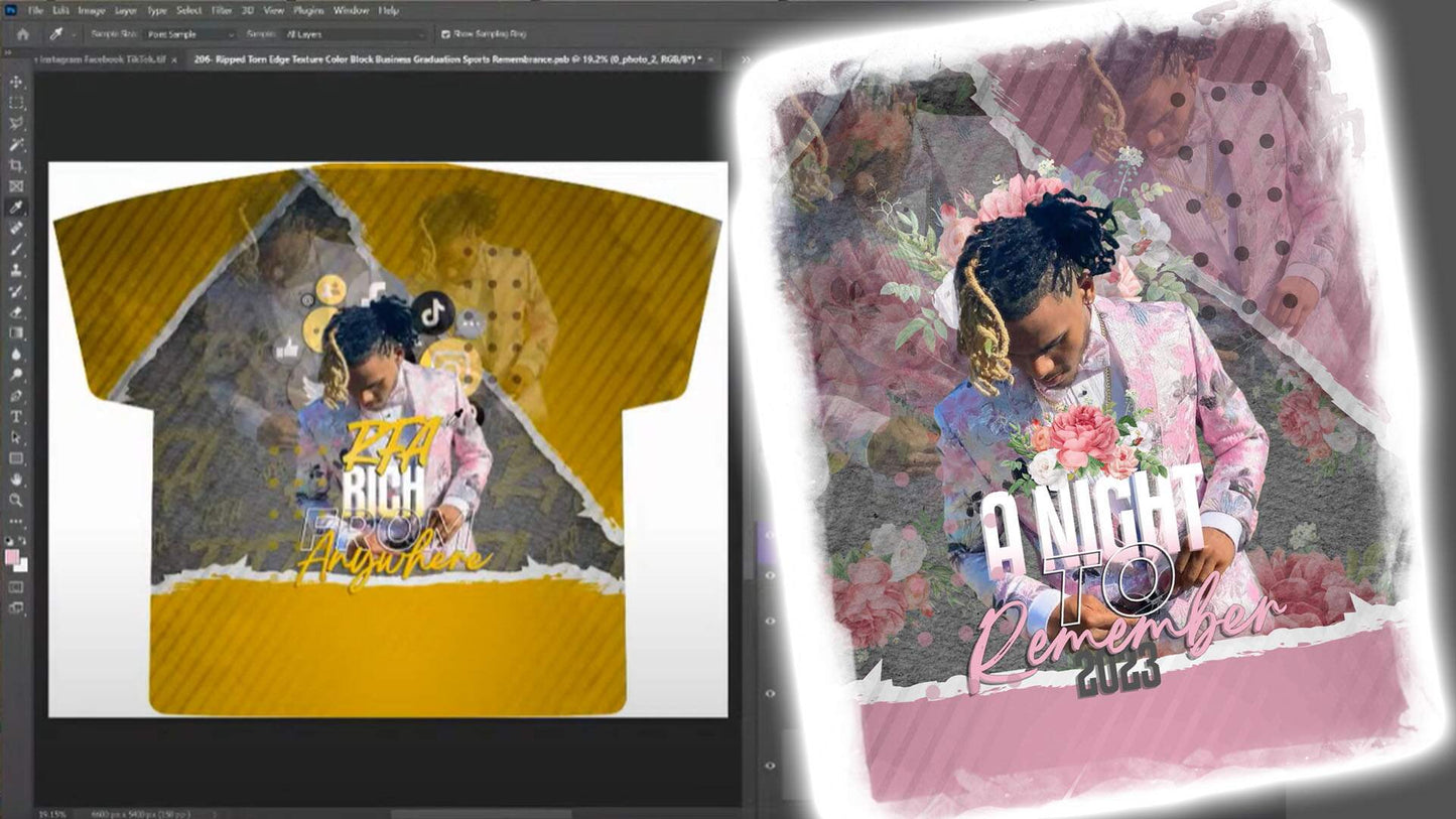 PSD-206 Ripped Torn Edge Texture Color Block Business Graduation Sports Remembrance All-Over Sublimation Photoshop Template