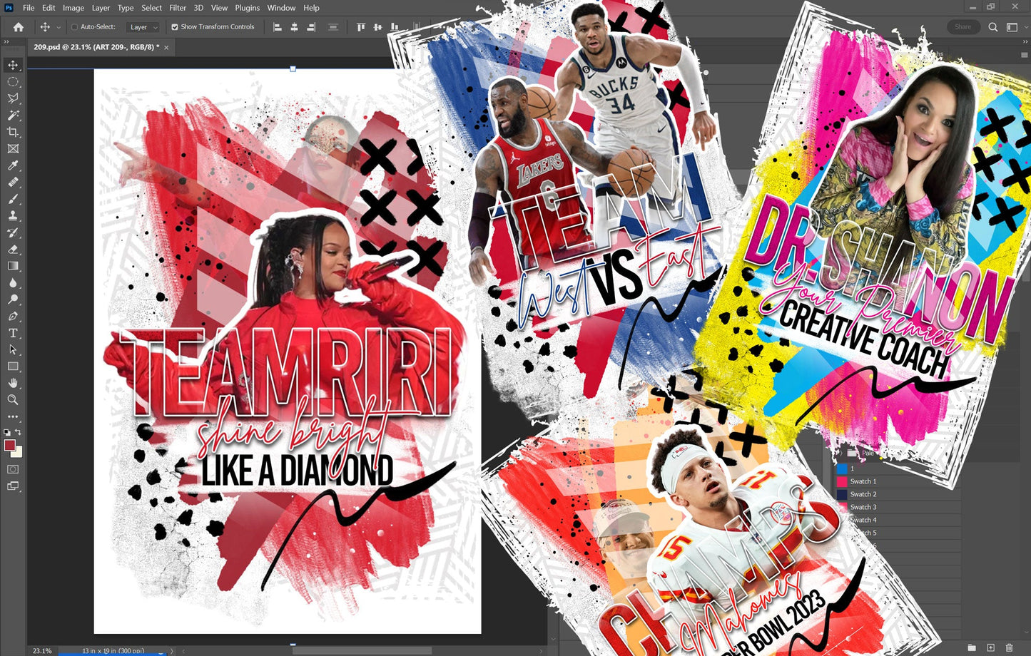PSD-209 Outline Text Photo Grunge Brush Pattern Stripes Sports Trendy Football Basketball All-Over Sublimation Photoshop Template