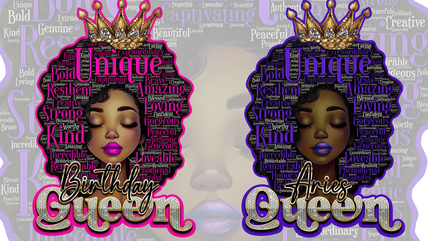 PSD-227 Queen Word Art Afro Curly Hair Change Skin Tone Lips Hair Photoshop Template DTF All-Over Sublimation