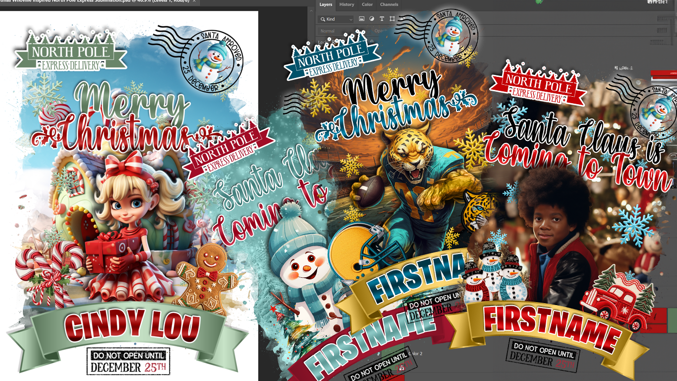 PSD-244 Santa Sack Christmas Whoville Inspired North Pole Express All-Over Sublimation Photoshop Template