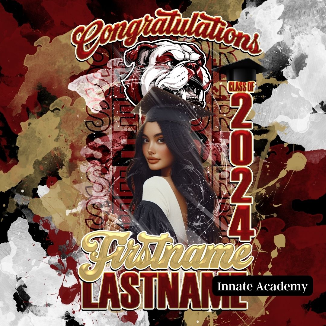 PSD-261:  Congratulations Graduate Class of 2024 Senior Splash Mirror Font School Team | Photoshop Template 261