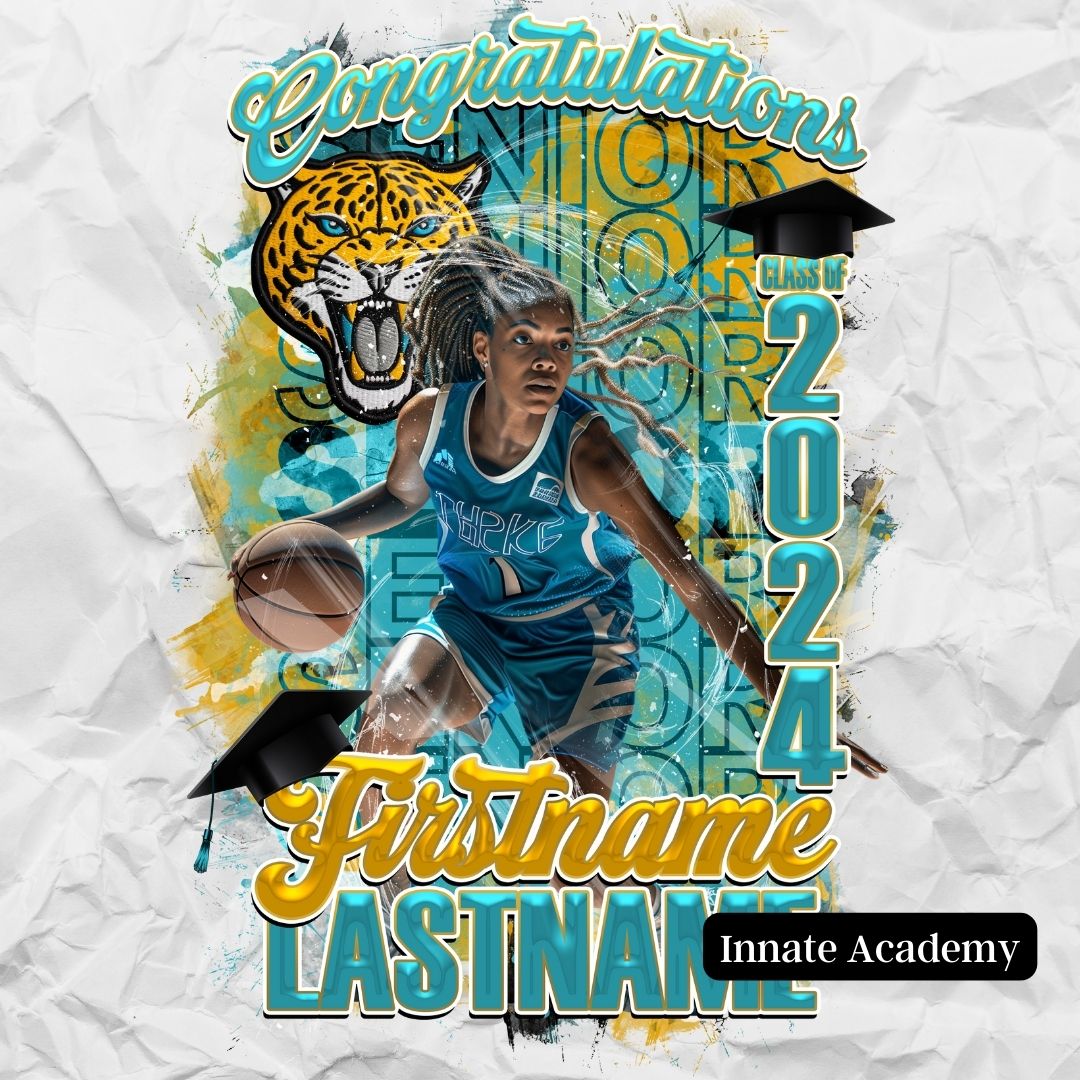 PSD-261:  Congratulations Graduate Class of 2024 Senior Splash Mirror Font School Team | Photoshop Template 261