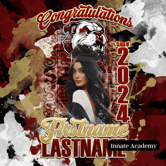 PSD-261:  Congratulations Graduate Class of 2024 Senior Splash Mirror Font School Team | Photoshop Template 261