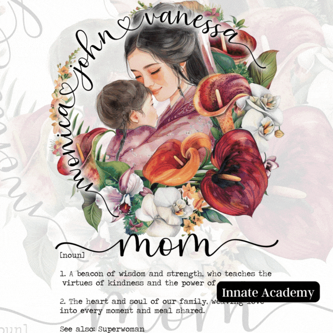 PSD-268: Mothers Day Watercolor Wreath Names with Hearts Definition| Photoshop Template 268