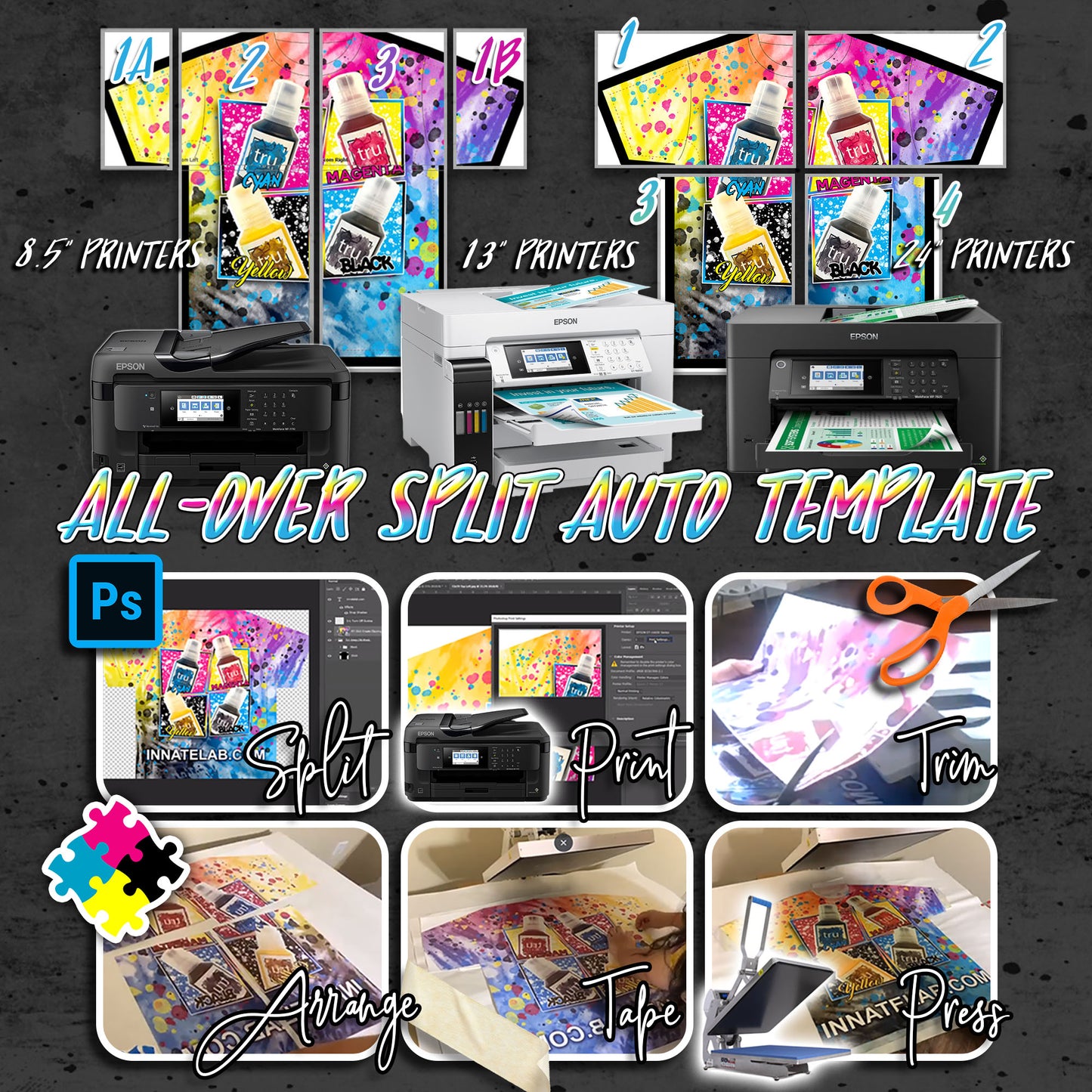 All-Over with Small Printer Tutorial- Effortless Printing for 8.5x11 13x19 24 inch Printers Automatic All-Over Split Template