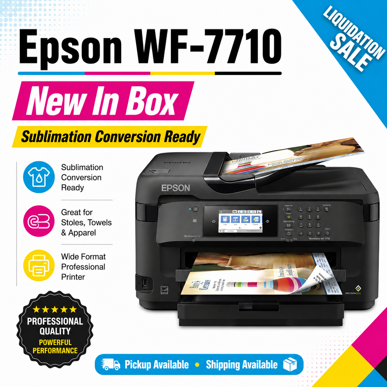 Epson WorkForce WF-7710 Wide-Format Printer – New in Box – Sublimation Conversion Ready – Roll/Long Media Workflow