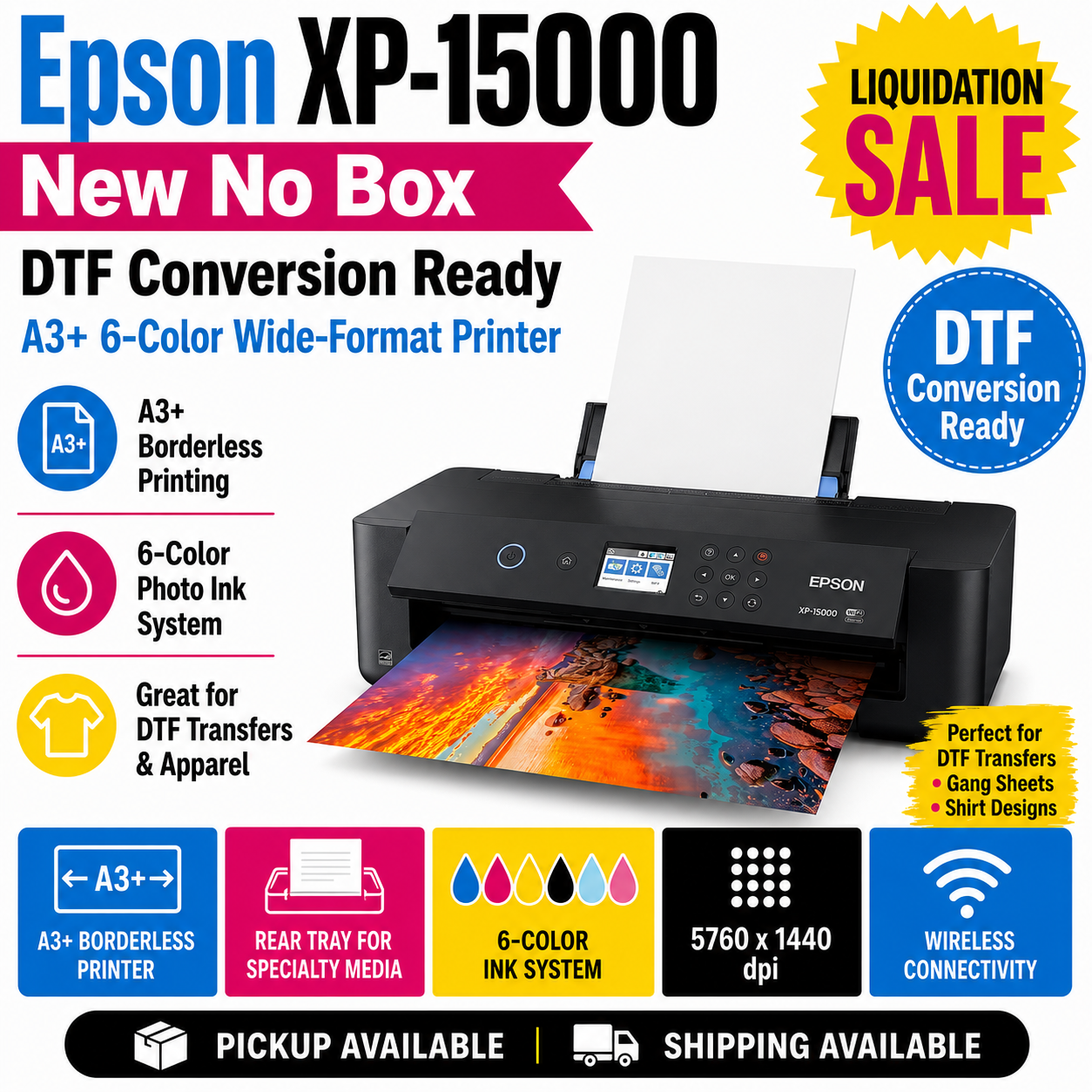 Epson XP-15000 New No Box – DTF Conversion Ready A3+ 6-Color Wide-Format Printer