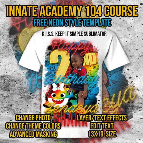 PSD-104 KISS Neon Brick Birthday Theme Photo Shirts All-Over Sublimation Photoshop Template