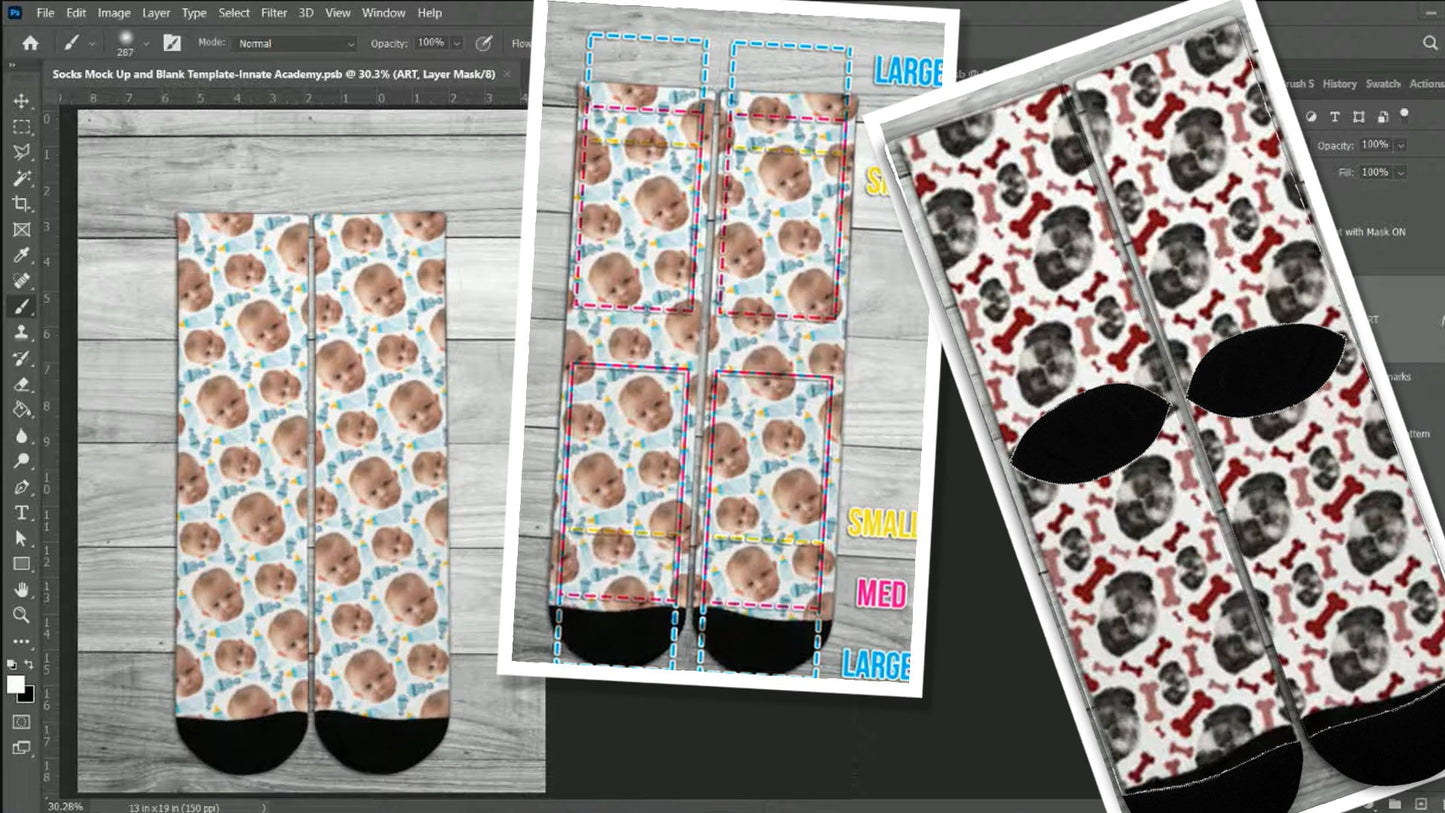 PSD-105 Socks and Photoshop Seamless Pattern Design-Course All-Over Sublimation Photoshop Template