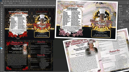 PSD-107 Program-Event-Church-Funeral-Black-Gold-All-Over-Sublimation Photoshop-Template