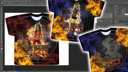 PSD-113 Elements Series: Flames Photo Action Sports Football Basketball All-Over Sublimation Photoshop Template