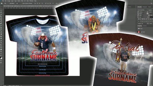 PSD-115 Elements Series- All-Over Sublimation Wind Tornado Lightning Fog Sports Action Football Basketball Baseball Softball-Cam Newton Photoshop Template
