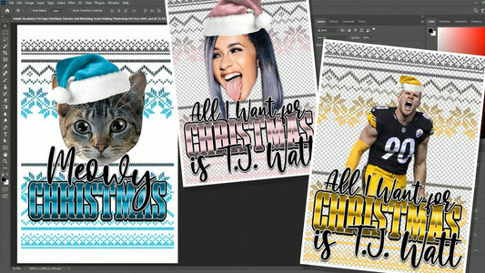 PSD-116 Ugly Christmas Sweater and Matching Socks Holiday Photoshop Pet Face Shirt All-Over Sublimation Photoshop Template