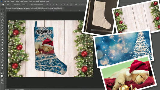 PSD-118 Make your own Mock up Christmas Stocking All-Over Sublimation Photoshop Template