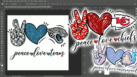 PSD-121 Peace Love Glitter Pattern Mascot Logo Sports Theme Hand Drawn All-Over Sublimation Photoshop Template