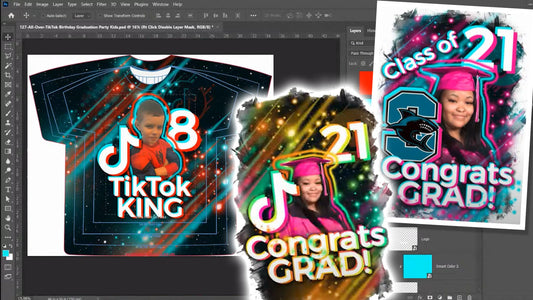 PSD-127 All-Over to 13x19 TikTok Birthday Graduation Party Kids All-Over Sublimation Photoshop Template