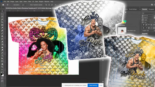 PSD-128 All-Over Zodiac Pattern Photoshop Template Birthday Shirt to 13x19 All-Over Sublimation Photoshop Template