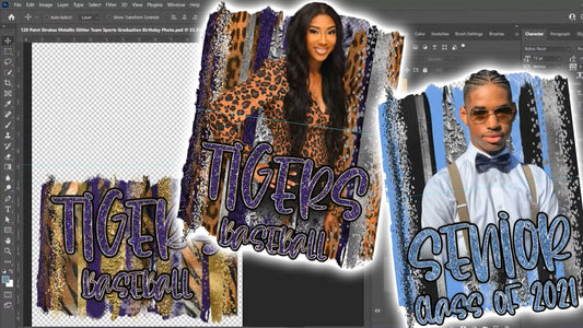 PSD-129 Paint Strokes Metallic Glitter Team Sports Graduation Birthday Photo All-Over Sublimation Photoshop Template
