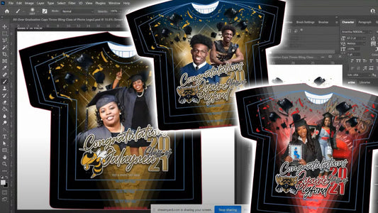 PSD-130 All-Over Graduation Caps Throw Bling Class of Photo Logo All-Over Sublimation Photoshop Template