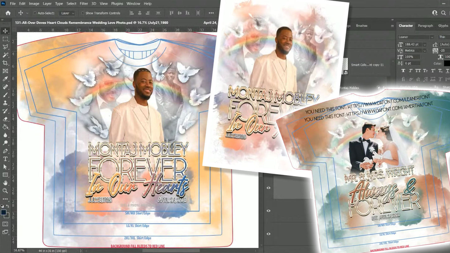 PSD-131 Doves Heart Clouds Remembrance Wedding Love Photo All-Over Sublimation Photoshop Template
