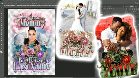 PSD-140 In Loving Memory Wedding Love Remembrance flowers clouds sky heaven stairs-gate smart colors All-Over Sublimation Photoshop Template