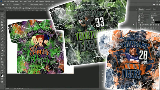 PSD-143 All-Over Paint Splash Grunge Lightning Sports Football Hocus Halloween Pocus All-Over Sublimation Photoshop Template