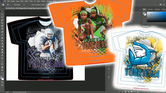PSD-146 All-Over 13x19 Ripped Bust Through Mascot Sports Football All-Over Sublimation Photoshop Template