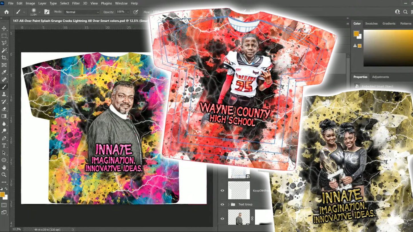 PSD-147 All-Over Paint Splash Grunge Cracks Lightning All Over Smart colors Photoshop Template