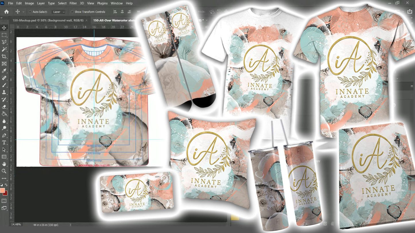 PSD-150 All-Over Watercolor Abstract Smart Color Mega Master Mockup All-Over Sublimation Photoshop Template