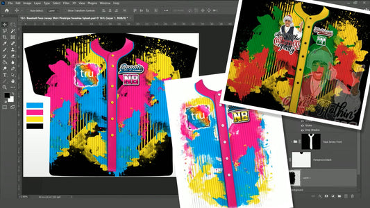PSD-152 Baseball Faux Jersey Shirt Pinstripe Swashes Splash All-Over Sublimation Photoshop Template