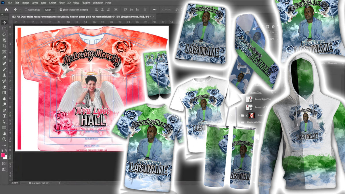 PSD-153 Ribbon + All-Over Roses Remembrance Memorial Graduation Prom A ...