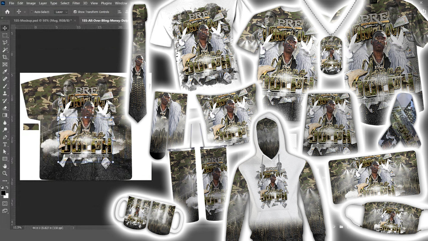 PSD-155 All-Over-Bling-Money-Dolph-Road-Clouds-Remembrance All-Over Sublimation Photoshop Template