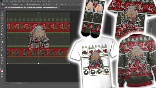 PSD-156 Ugly Christmas Sweater Holly Dolly Christmas Crown Royal All-Over Sublimation Photoshop Template