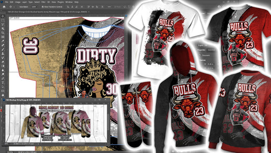 PSD-160 All-Over Grunge Circle Brushed Sports Jersey Mascot Logo All-Over Sublimation Photoshop Template