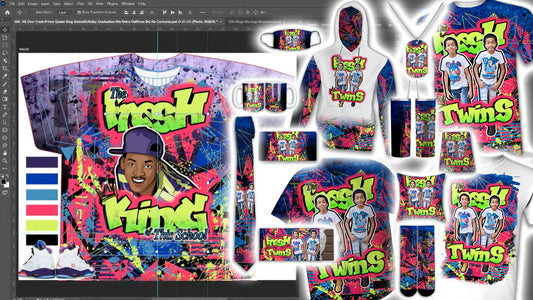 PSD-168 All-Over Fresh Prince Queen King Senior Birthday Graduation 90s Retro Halftone Bel Air All-Over Sublimation Photoshop Template