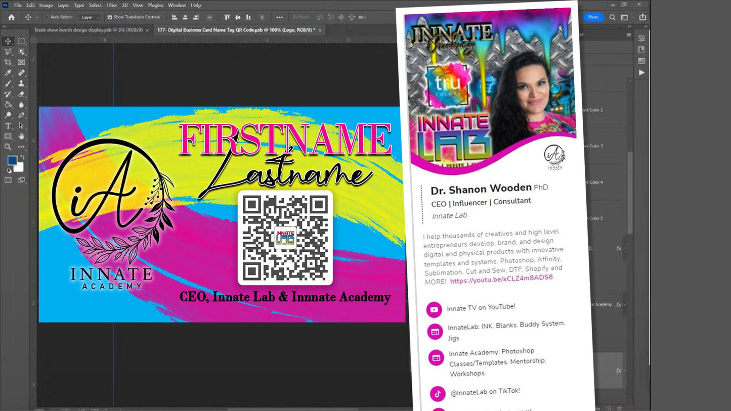 PSD-177 Digital Business Card Name Tag QR Code All-Over Sublimation Photoshop Template