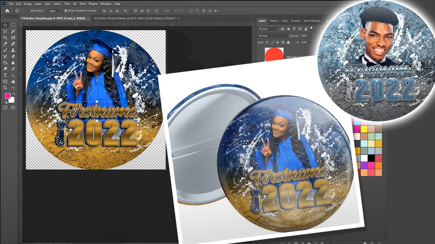 PSD-178 Button Template All-Over Sublimation Photoshop Template