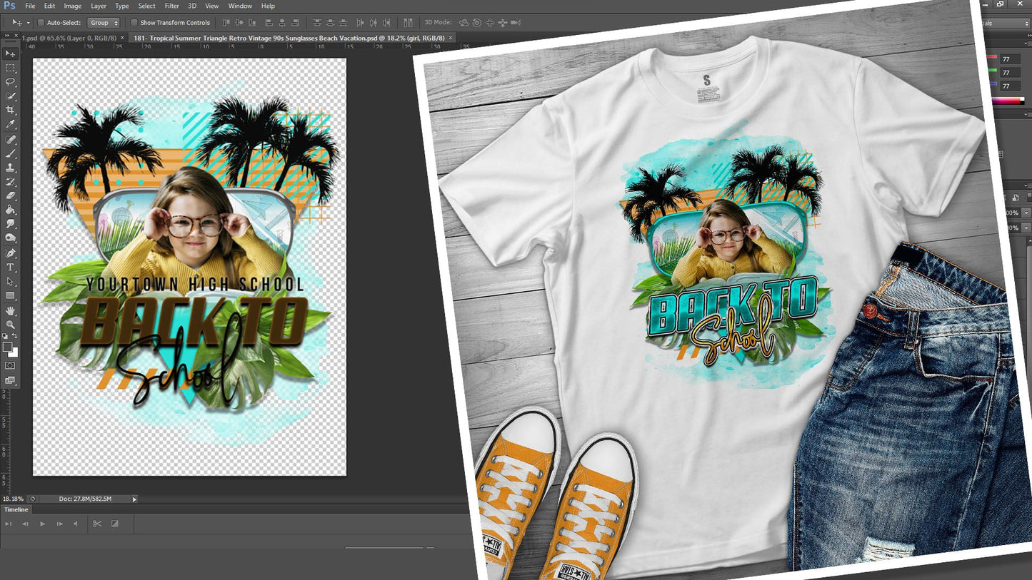 PSD-181 Tropical Summer Triangle Retro Vintage 90s Sunglasses Beach Vacation All-Over Sublimation Photoshop Template