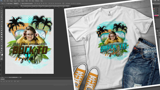 PSD-181 Tropical Summer Triangle Retro Vintage 90s Sunglasses Beach Vacation All-Over Sublimation Photoshop Template