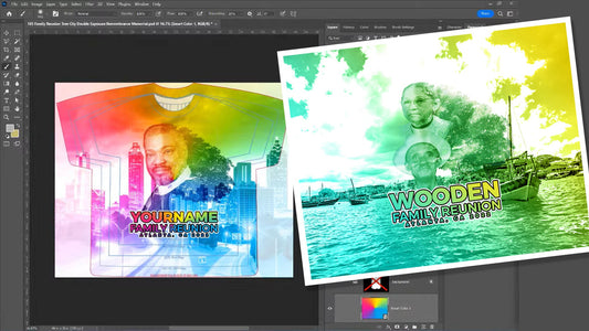 PSD-185 Family Reunion Tree City Double Exposure Remembrance Memorial All-Over Sublimation Photoshop Template