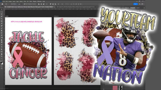 PSD-192 Football Tackle Cancer Sublimation Patches Splash Bleached Shirts All-Over Sublimation Photoshop Template