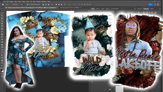 PSD-194 Collage Leopard Flowers Pattern Print Marble All-Over Sublimation Photoshop Template