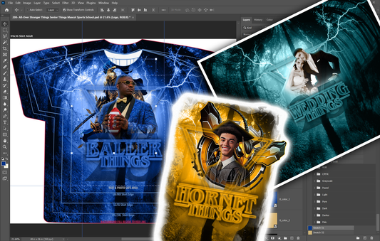 PSD-208 All-Over Sublimation Stranger Things Senior Things Mascot Sports School Photoshop Template